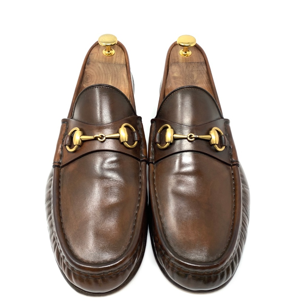 GUCCI 1953 Smoke Brown Leather Gold Bit Loafers - Picture 2 of 8